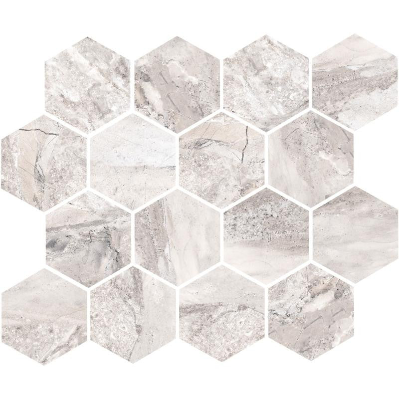 Fossilique Bedrock Beige 3" Hex Porcelain Mosaic Tile 10x12 Sheet