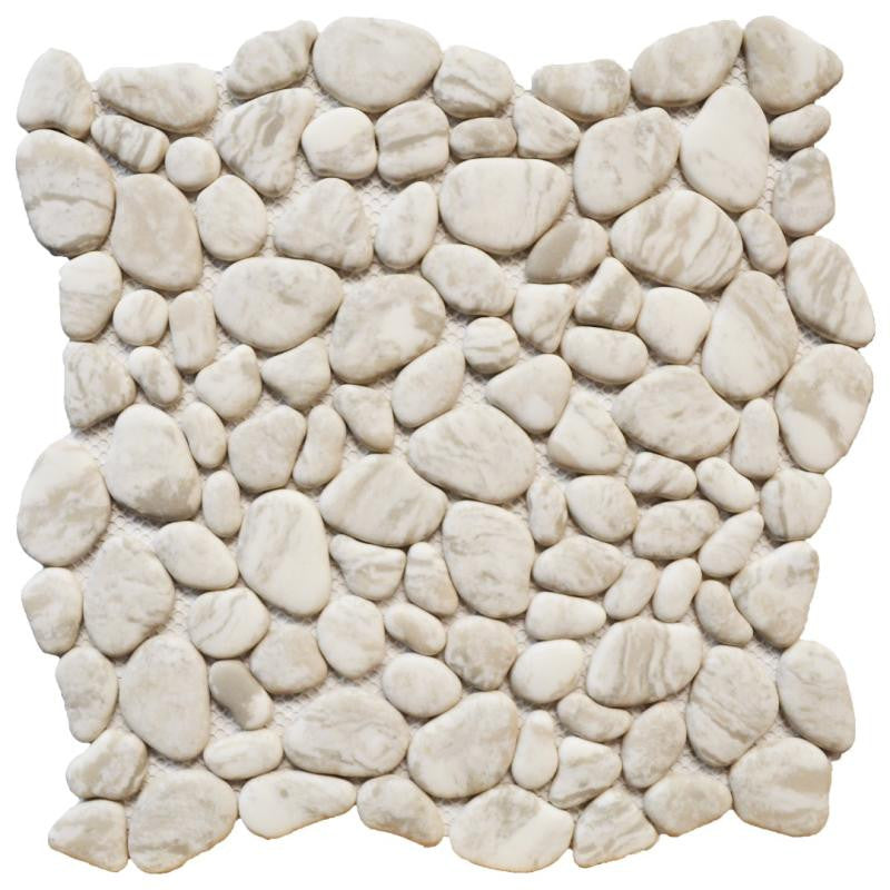 Marble Cream Glass Pebble Mosaic Tile 12x12 Sheet