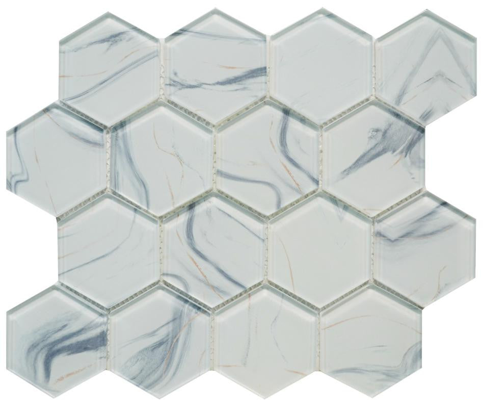 Ink Glass 3" Hex Mosaic Tile 12x12
