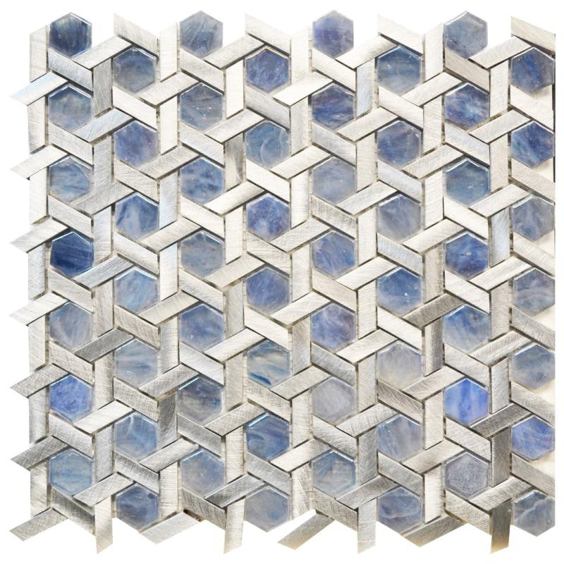 Lapis Glass and Metal Star Mosaic Tile 12x12 Sheet