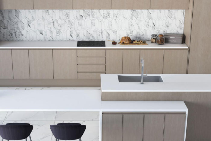 Mosaico de porcelana Alps Bianco Matte Picket de 11x18 2