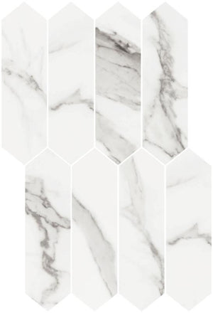 Alps Bianco Polished Picket Porcelain Mosaic Tile 11x18