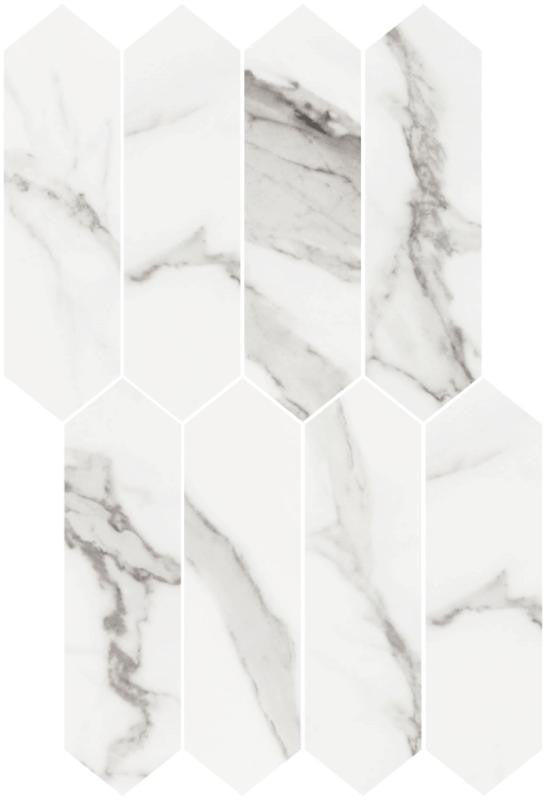 Mosaico de porcelana Alps Bianco pulido en forma de piquetas 11x18 1