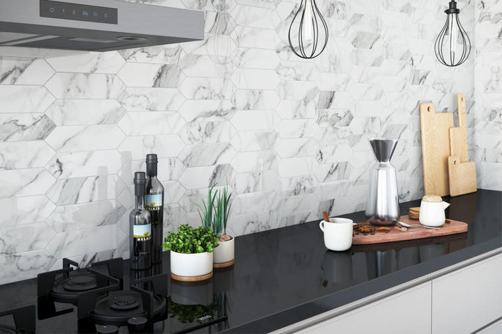 Alps Bianco Polished Picket Porcelain Mosaic Tile 11x18