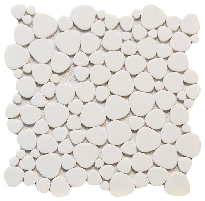 White Glass Pebble Matte Mosaic Tile 12x12 Sheet 1