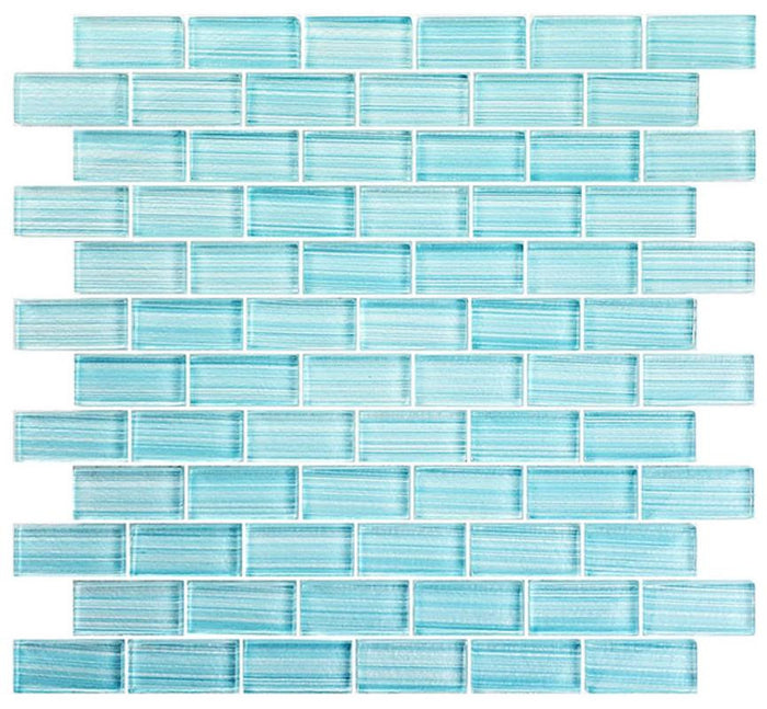 Watercolors Seafoam 1x2 Glass Mosaic Tile 12x12 Sheet 1