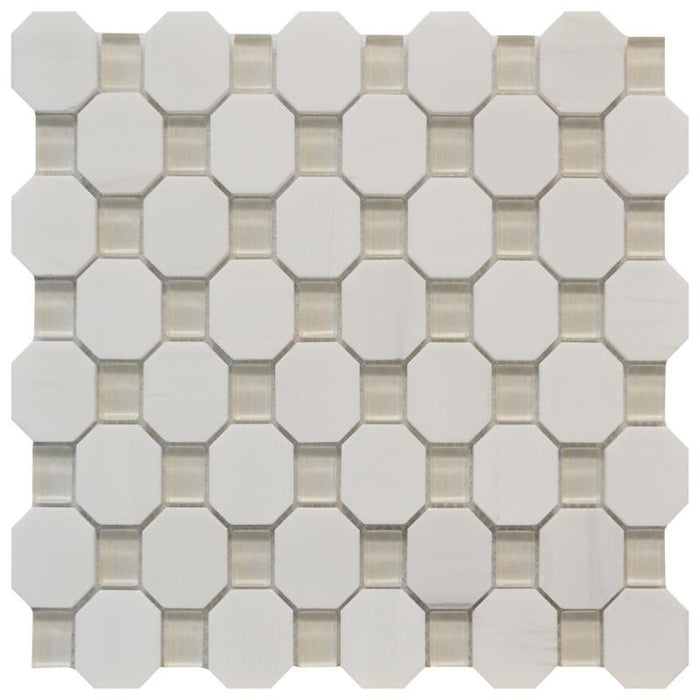 White Marble Beige Glass Octagon Mosaic Tile 12x12 Sheet 1