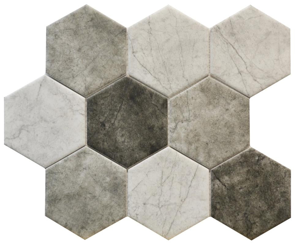Grey Blend 4" Hex Glass Mosaic Tile 10x12 Sheet