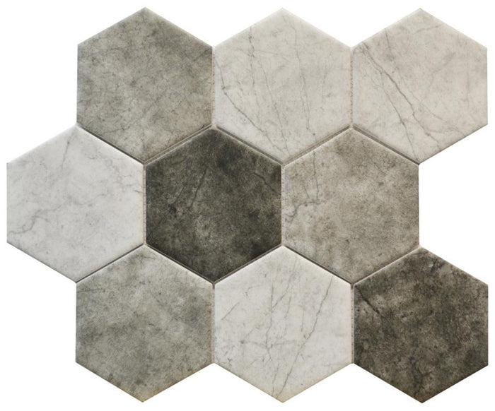 Grey Blend 4" Hex Glass Mosaic Tile 10x12 Sheet 1