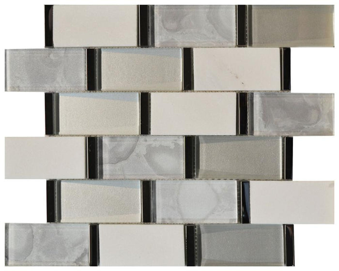 White Cloud 2x4 Glass and Metal Mosaic Tile 12x12 Sheet 1