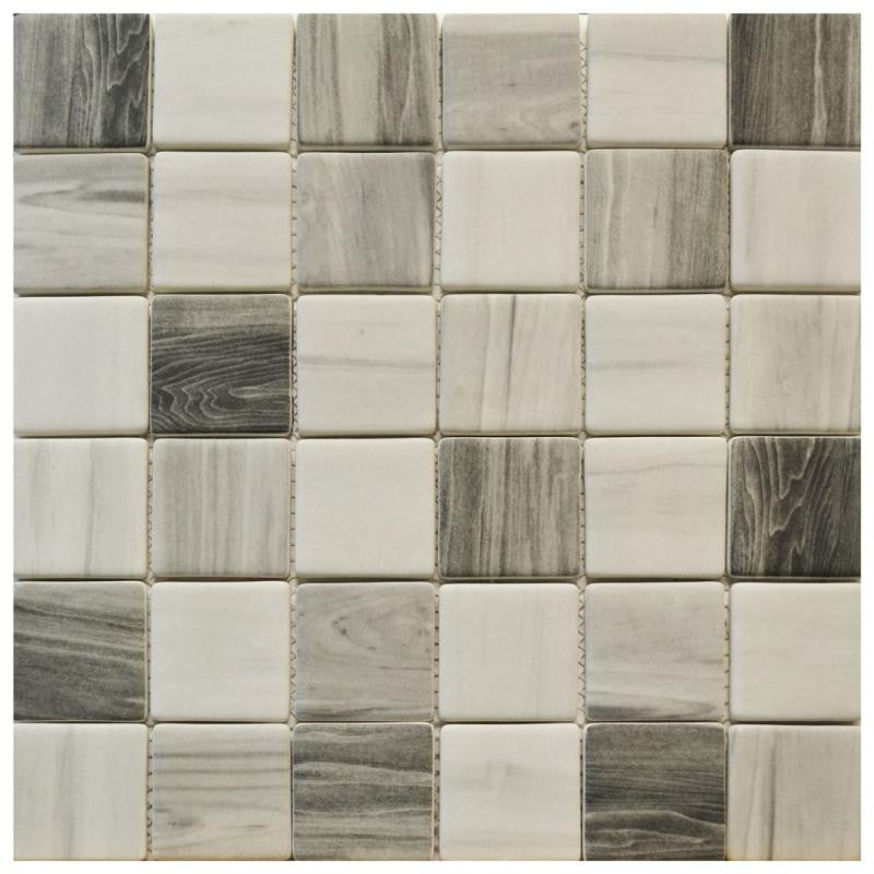 Grey Wood 2x2 Glass Mosaic Tile 12x12 Sheet