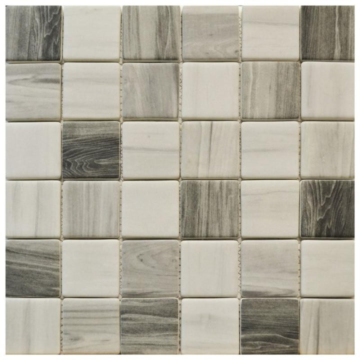 Grey Wood 2x2 Glass Mosaic Tile 12x12 Sheet