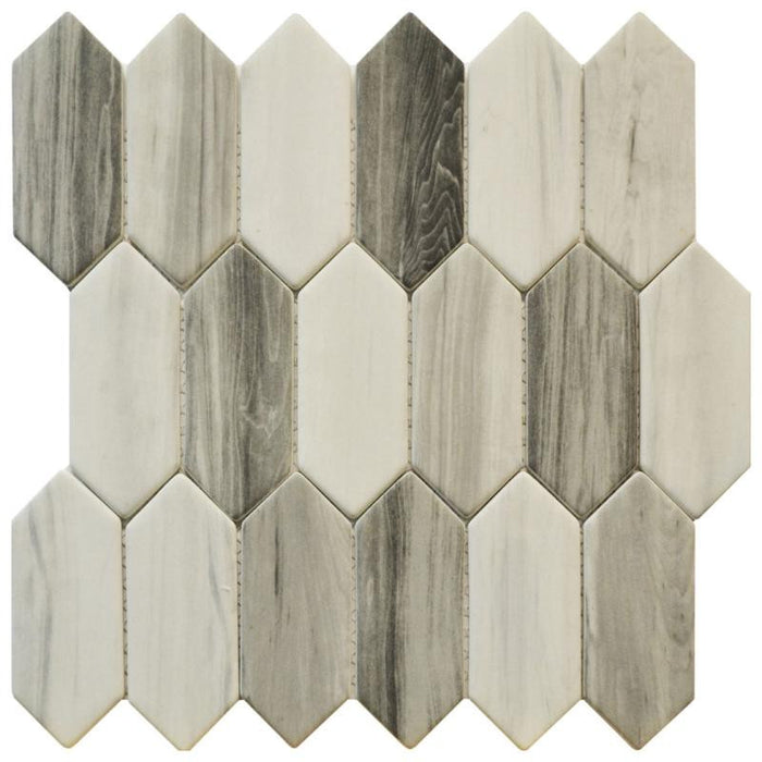 Grey Wood Picket Glass Mosaic Tile 12x12 Sheet 1