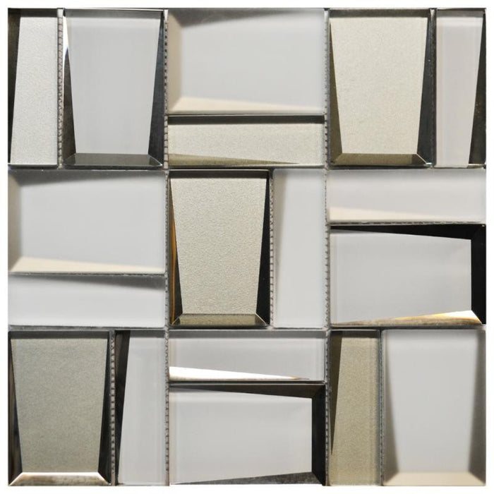 White and Gray 3D Prism Glass Mosaic Tile 12x12 Sheet 1