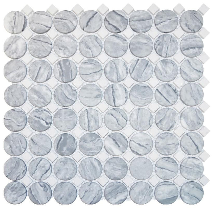 Silver Marble Penny with Dot Glass Mosaic Tile 12x12 Sheet 1