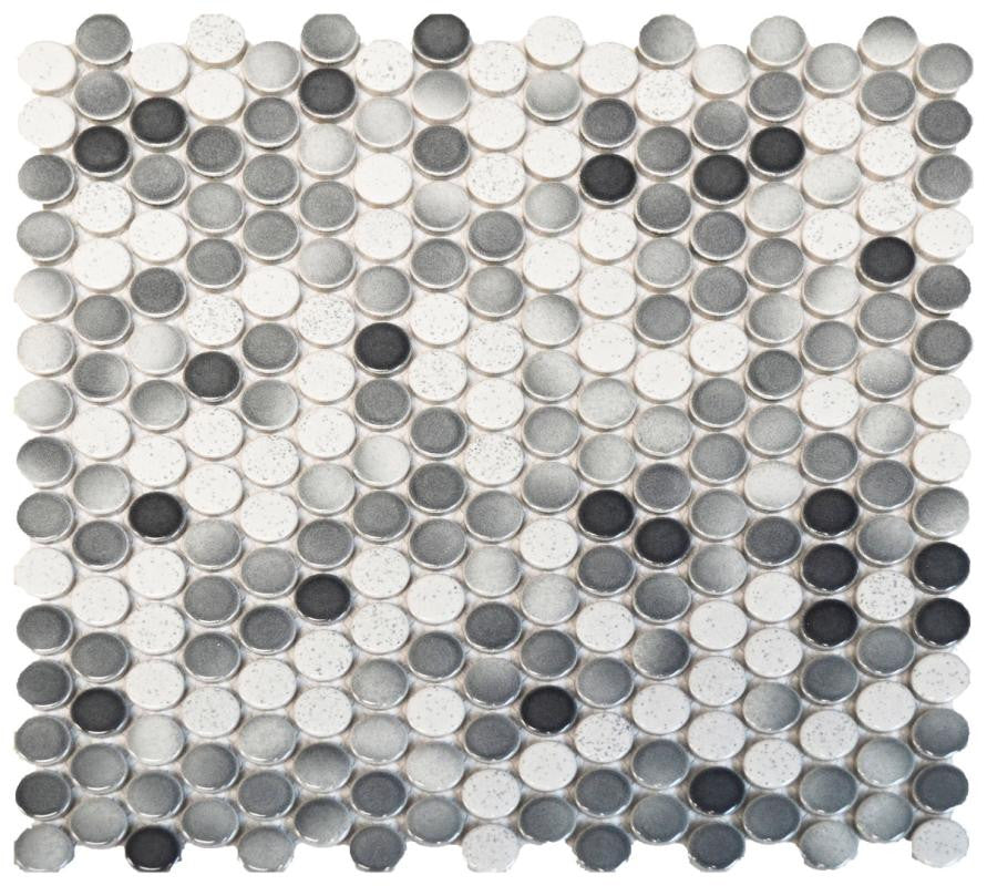 Grey Speckled Penny Round Porcelain Mosaic Tile 12x12 Sheet