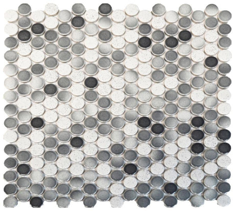 Black and white penny mosaic wall and shower tile