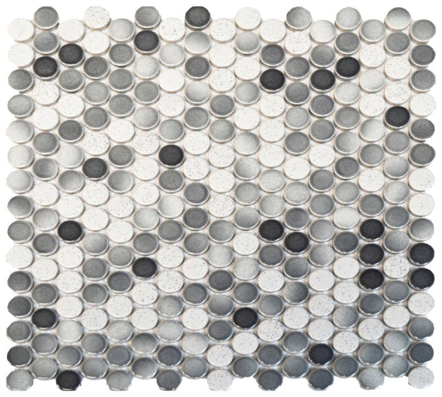 Black and white penny mosaic wall and shower tile