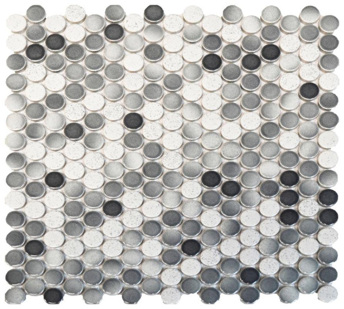Grey Speckled Penny Round Porcelain Mosaic Tile 12x12 Sheet 1