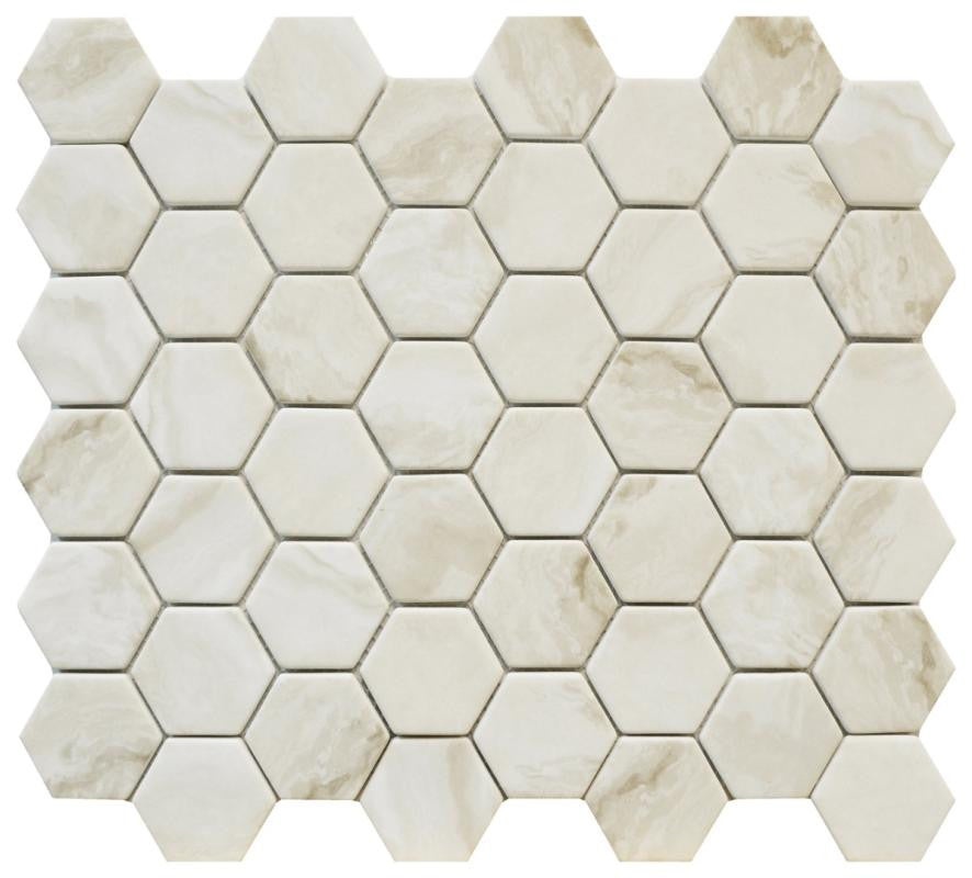 Regal Beige Hexagon Glass Mosaic Tile 14x12 Sheet