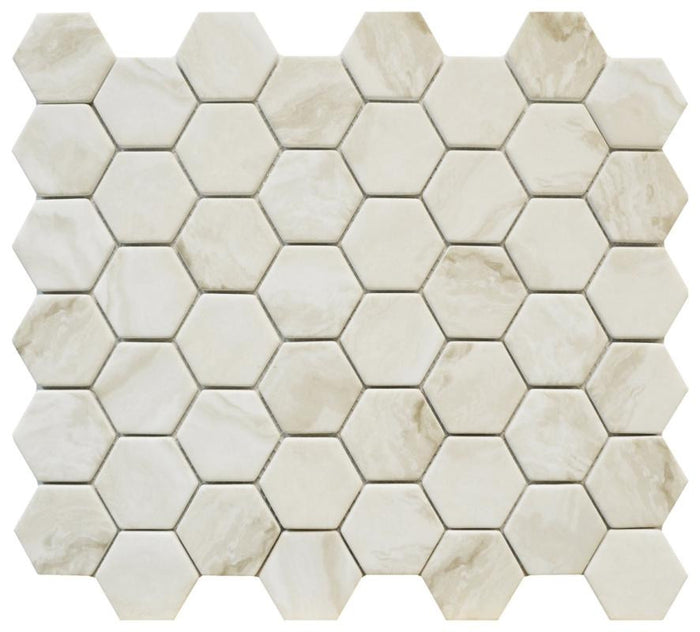 Regal Beige Hexagon Glass Mosaic Tile 14x12 Sheet 1