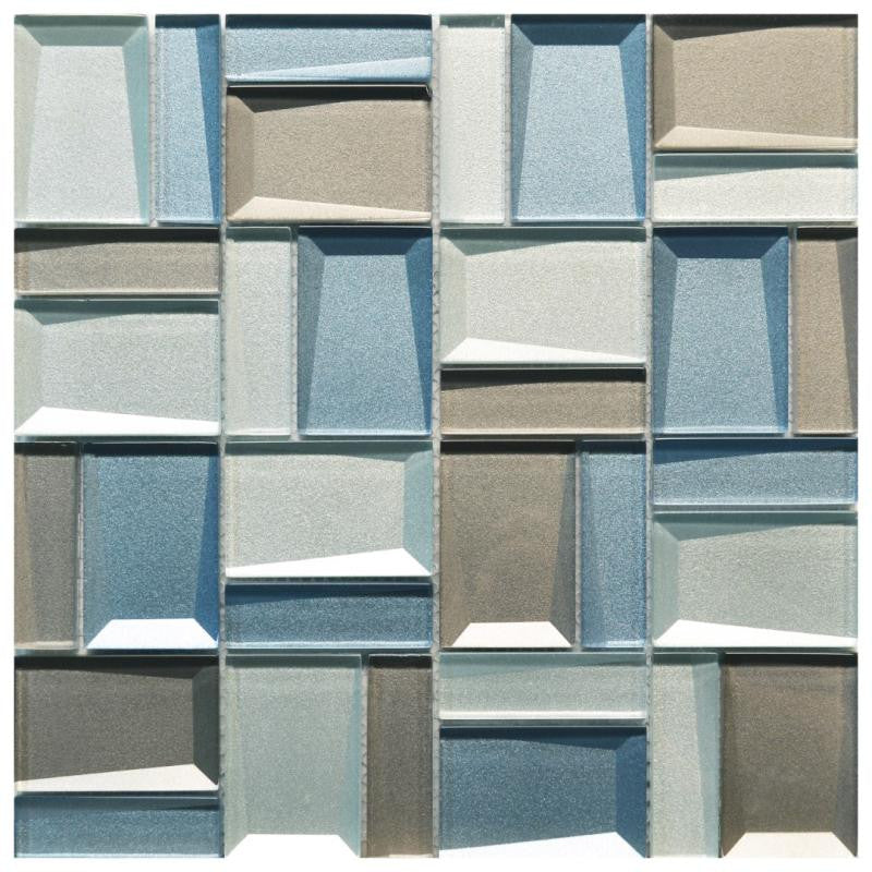 Faceted Silver Blue 12x12 Glass Mosaic Tile