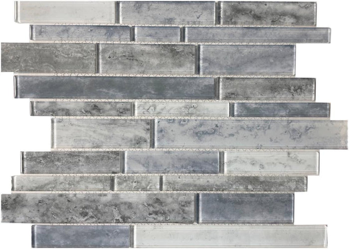 Blue Grey Blend Linear Glass Mosaic Tile 12x12 Sheet 1