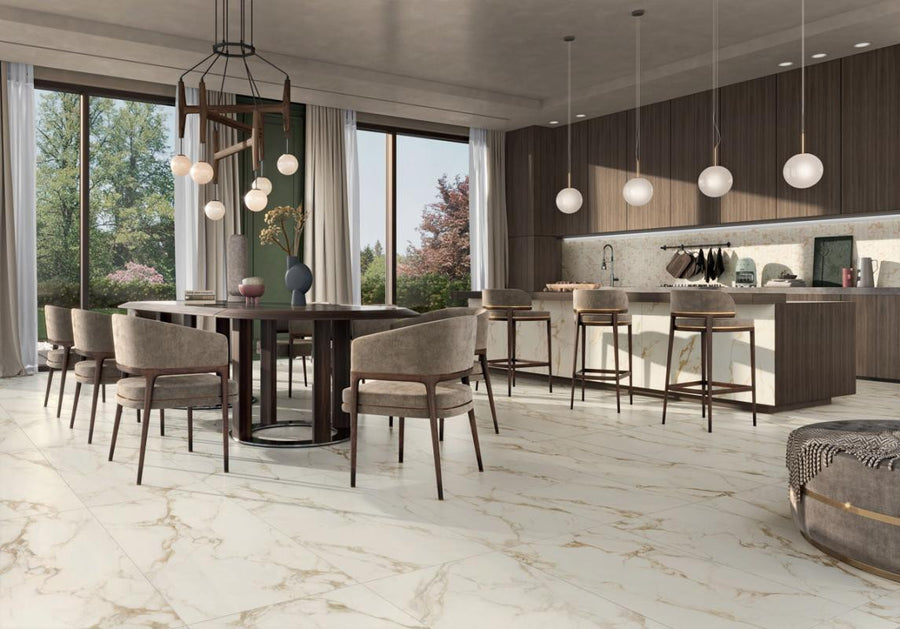 Prestige Calacatta Gold 2x2 Porcelain Mosaic 12x12 Sheet