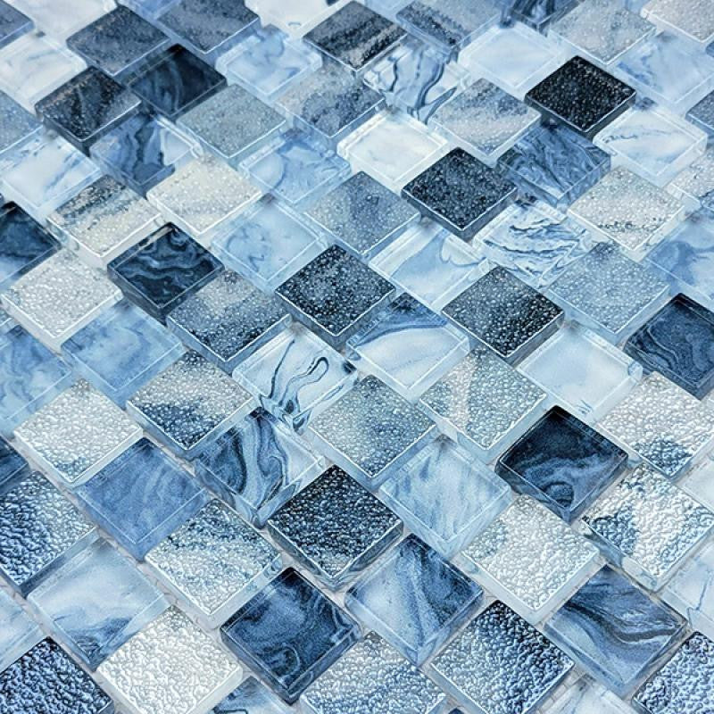 Mosaico de vidrio Arctic Blue 1x1 en malla de 12x12