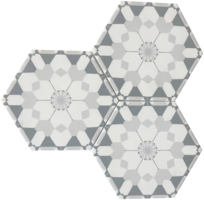 Flower Grey 6" Hex Glass Mosaic Tile 12x10 Sheet 1