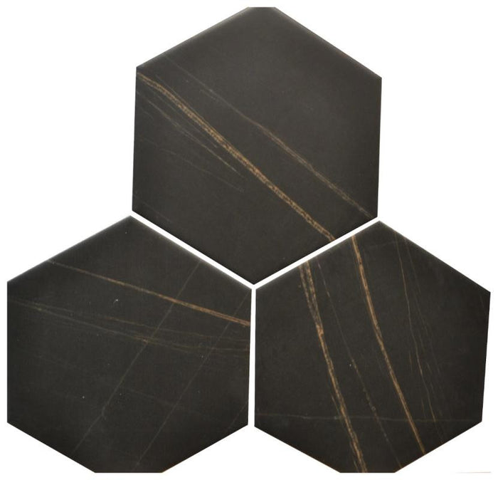 Black Noir 6" Hex Glass Mosaic Tile 12x10 Sheet 1
