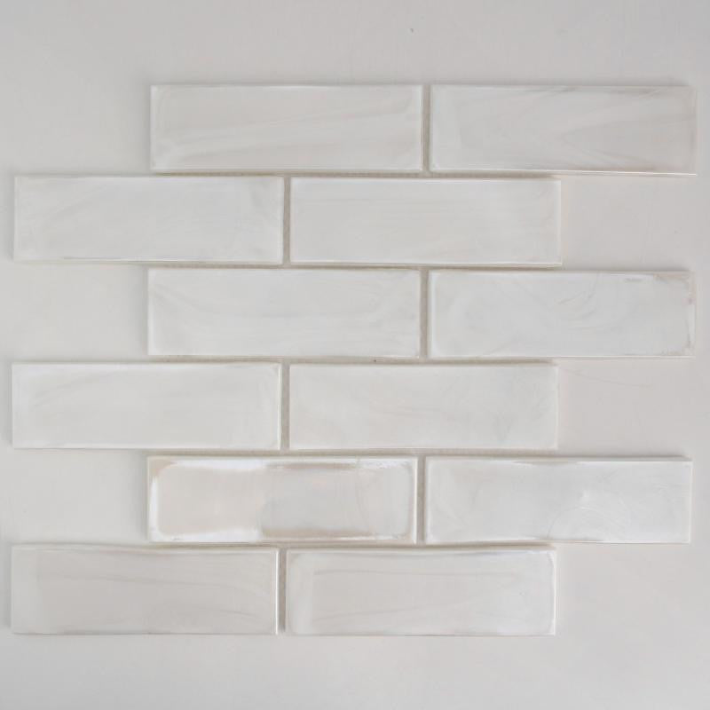 Oyster White 2x4 Glass Mosaic Tile 12x12