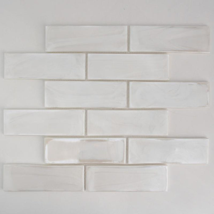 Oyster White 2x4 Glass Mosaic Tile 12x12 1