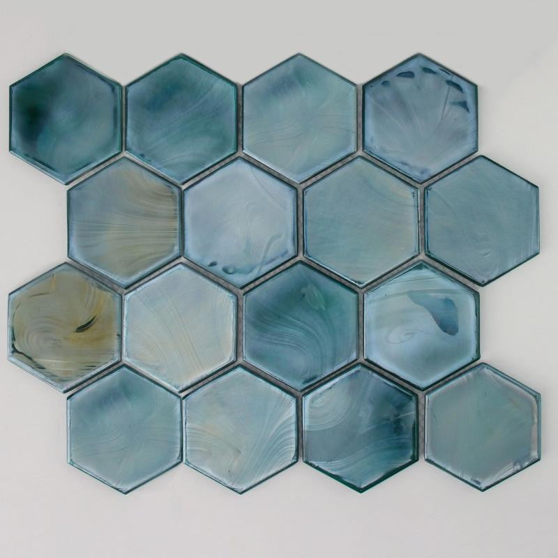Oyster Tidal 3" Hex Glass Mosaic Tile 12x12