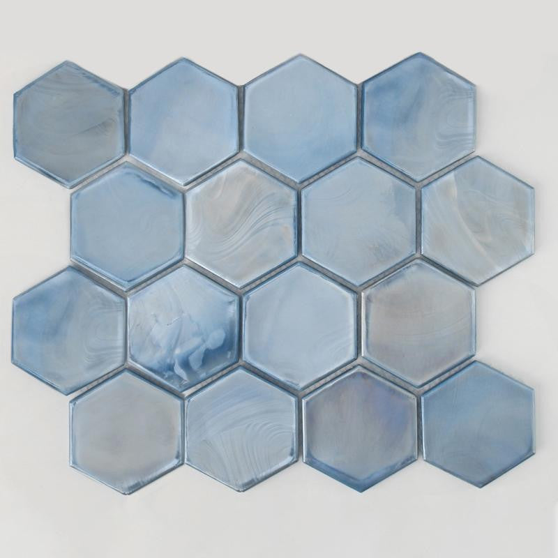 Oyster Ocean 3" Hex Glass Mosaic Tile 12x12