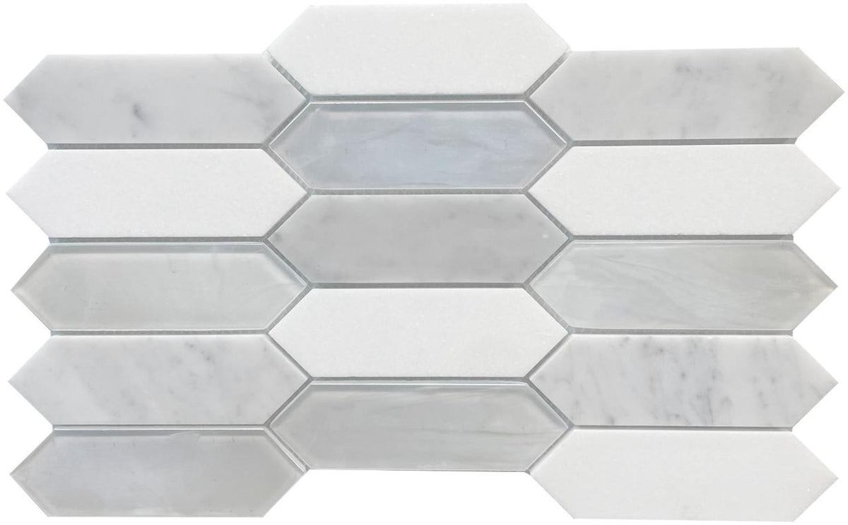 Snow Pearlescent Picket 14x10 Glass Mosaic Tile