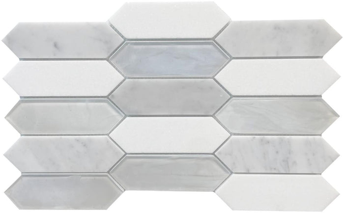 Snow Pearlescent Picket 14x10 Glass Mosaic Tile 1