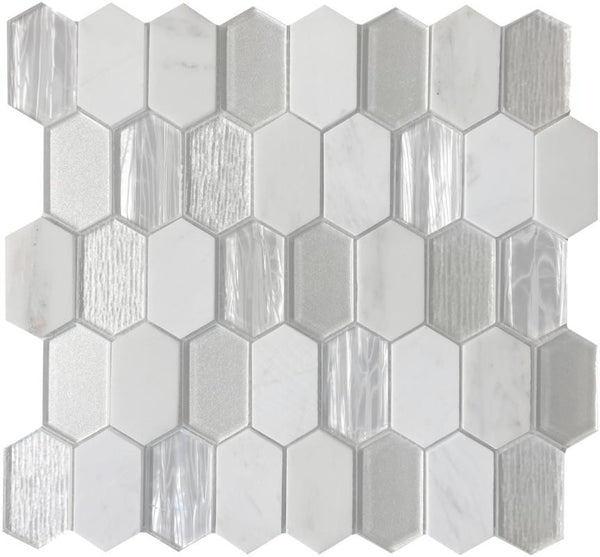 White Picket Carrara Glass Mosaic Tile | Tile Outlets