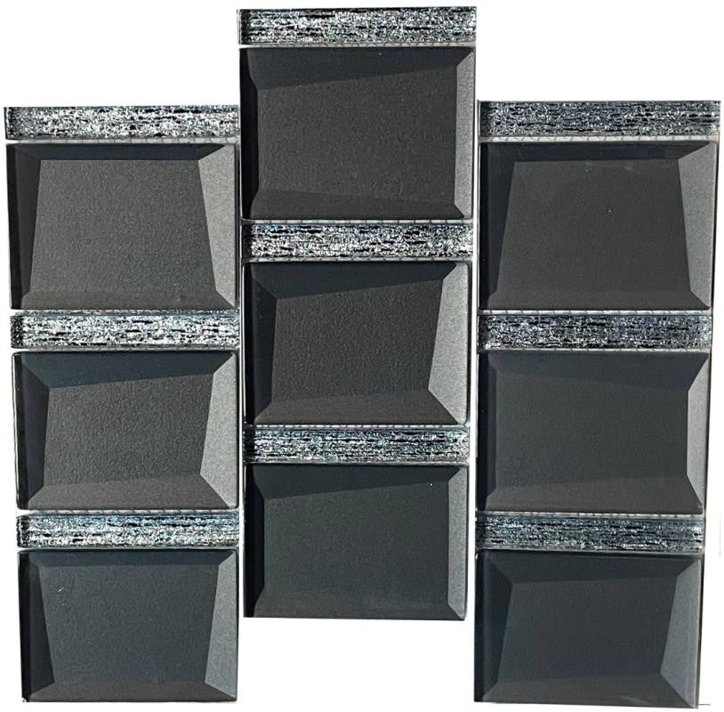 Black Glitz 3D Square Glass Mosaic Tile 12x12 Sheet