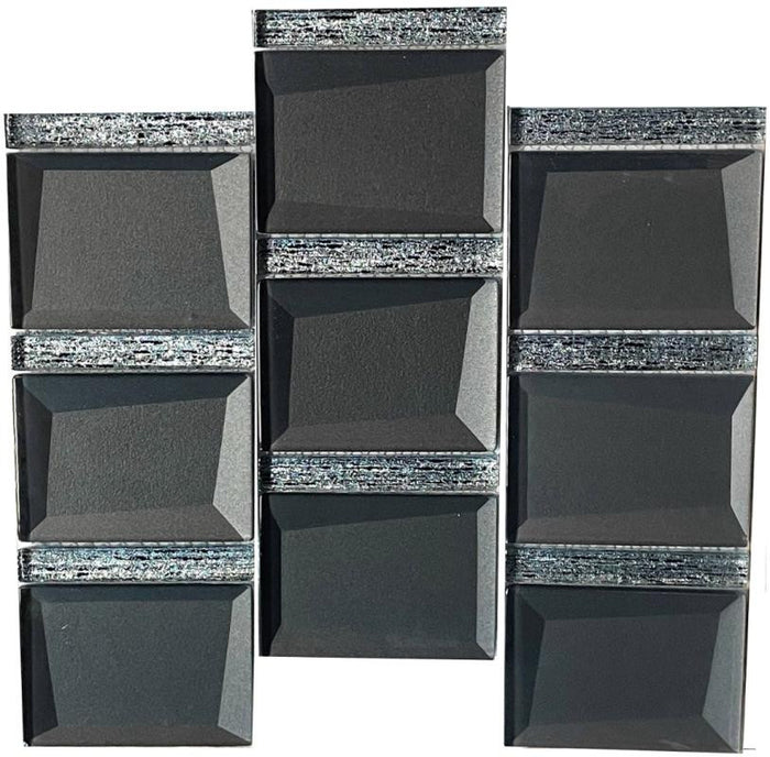 Black Glitz 3D Square Glass Mosaic Tile 12x12 Sheet 1
