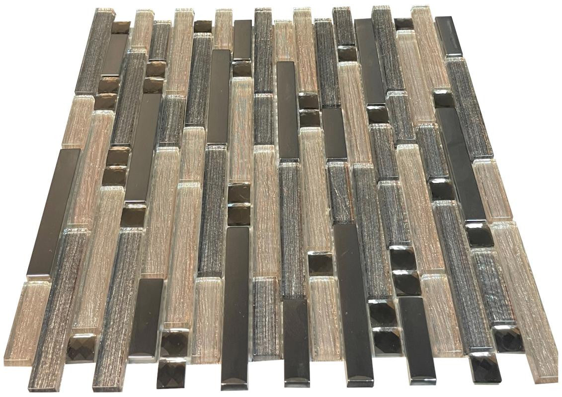 Silk Emperador Linear Glass Mosaic Tile 12x12 Sheet