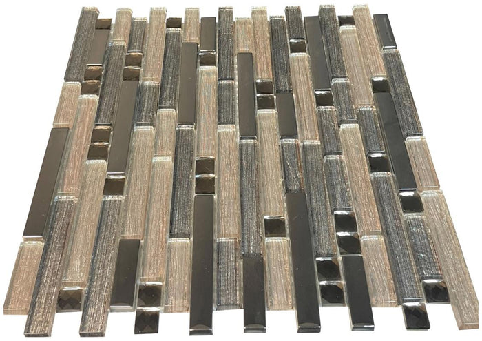 Silk Emperador Linear Glass Mosaic Tile 12x12 Sheet 1