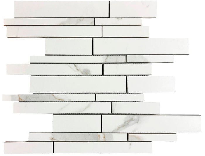 Mosaico de cerámica lineal mate Carrara en lámina de 13x13 1