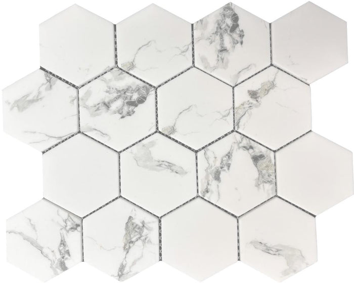 Statuary 3" Hex Glass Mosaic Tile 12x10 Sheet 1