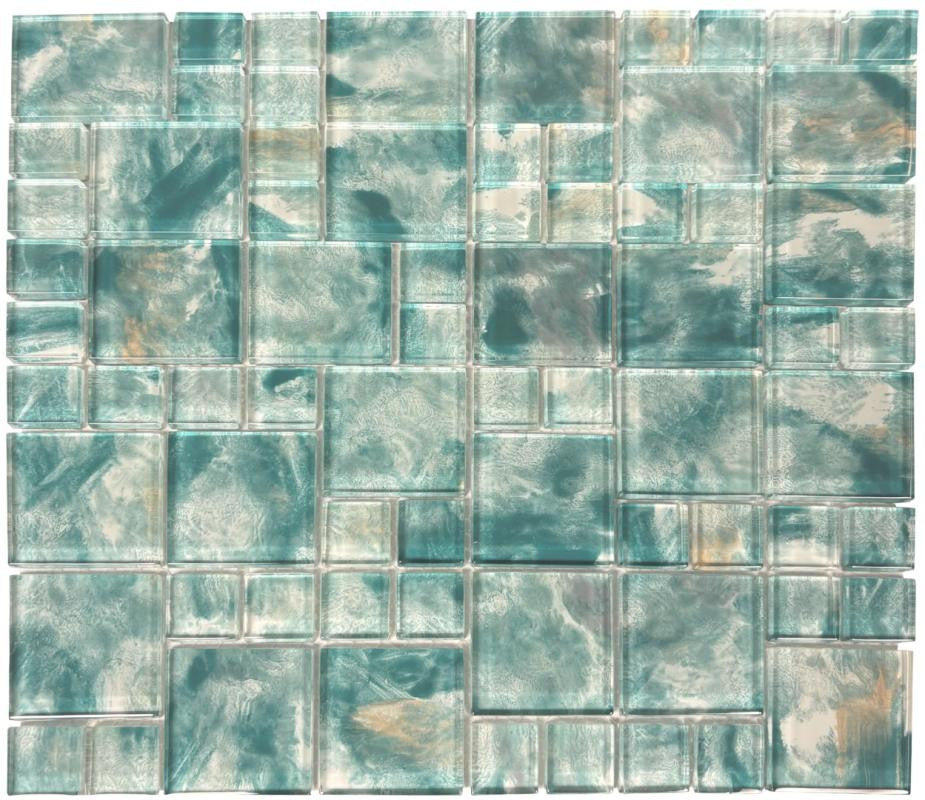 Abstract Aqua Glass Mosaic Tile 12x12 Sheet