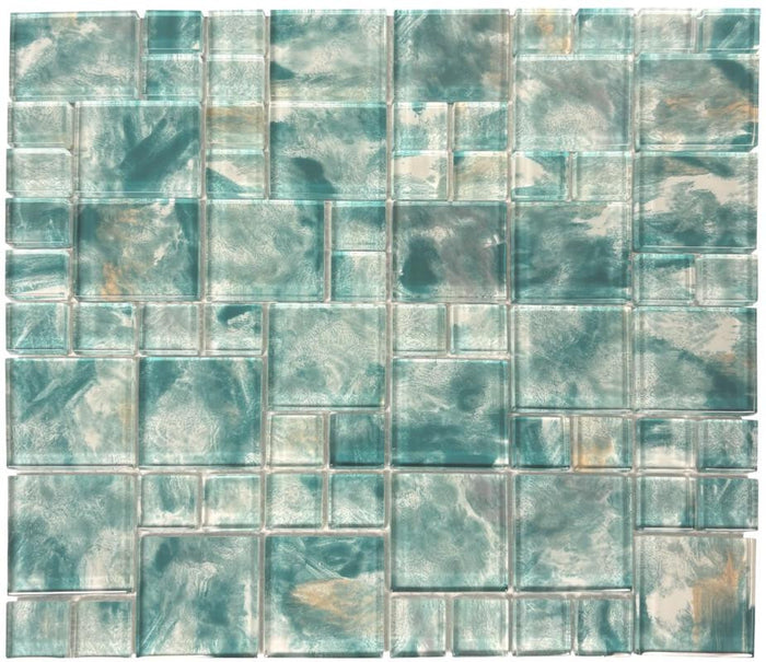Abstract Aqua Glass Mosaic Tile 12x12 Sheet 1