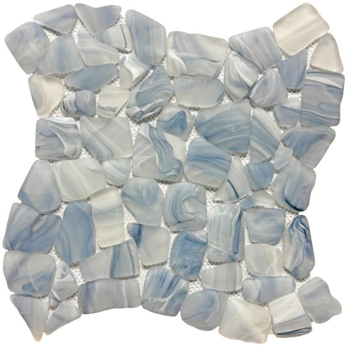 Sea Blue Pebble Glass Mosaic Tile 12x12 Sheet 1