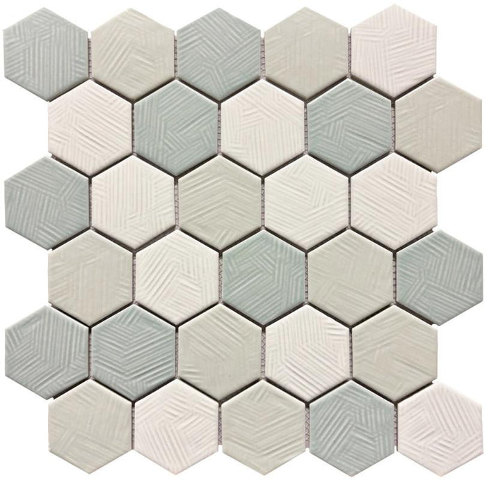 Coastal Hues Sea 2" Hex Glass Mosaic Tile 12x12 Sheet 1