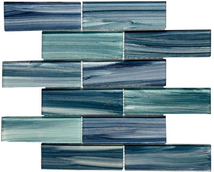 Tropical Blue 2x6 Glass Mosaic Tile 12x12 Sheet 1