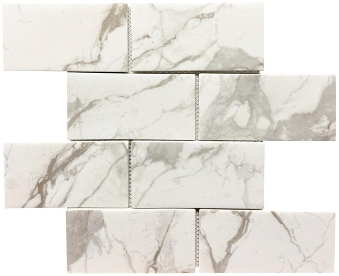 Carrara 3x6 Glass Mosaic Tile 12x12 Sheet 1